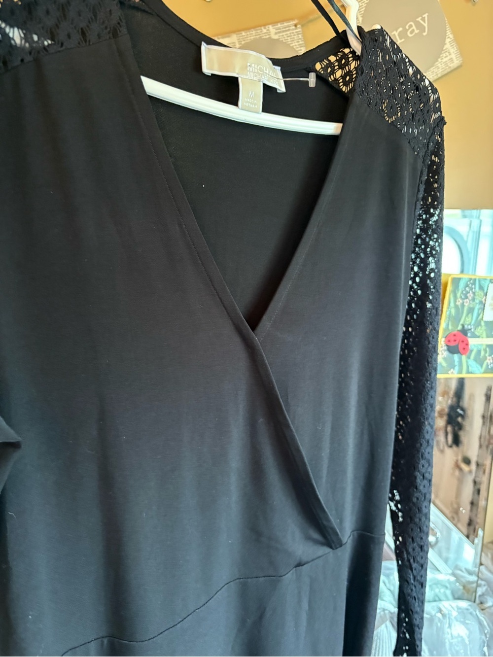 Michael Kors Black Long-Sleeve Lace Wrap Dress - Picture 9 of 10